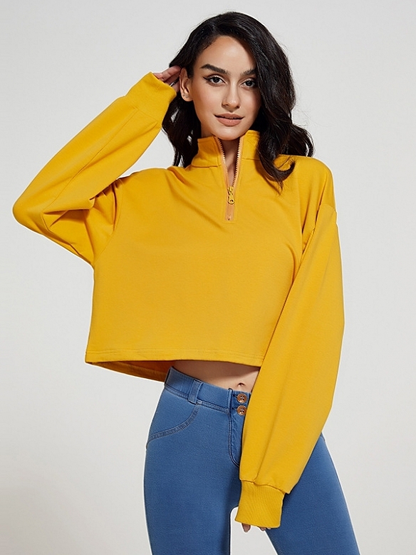 Damen Kurzes Sport Sweatshirt mit Zipper FT067