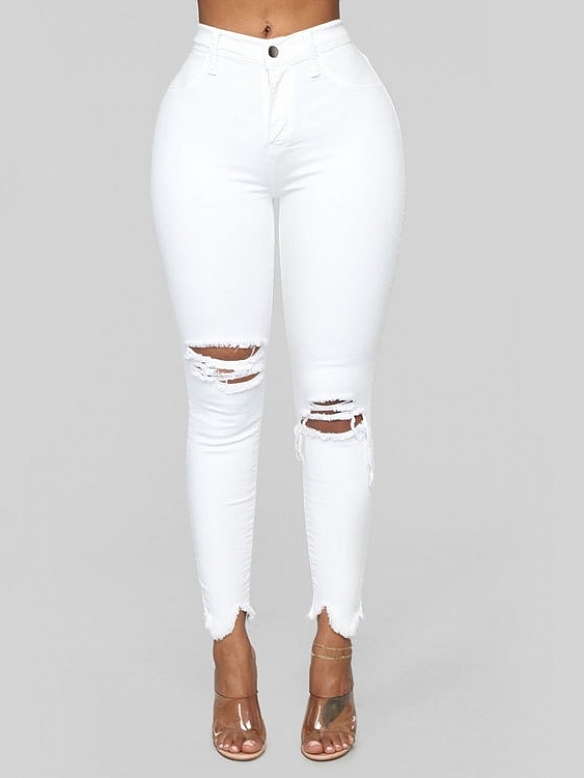 Damen Skinny High Waist Ripped Jeans FH166
