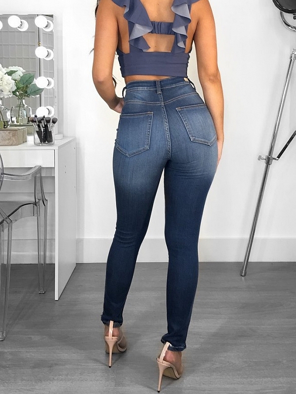 Damen Super Skinny Regular Jeans mit Riss FH176