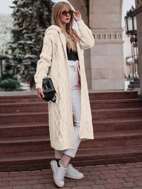 Damen Langer Cardigan mit Kapuze FT036