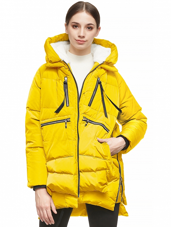 Damen Wintermantel mit Reißverschluss und Kapuze FT061