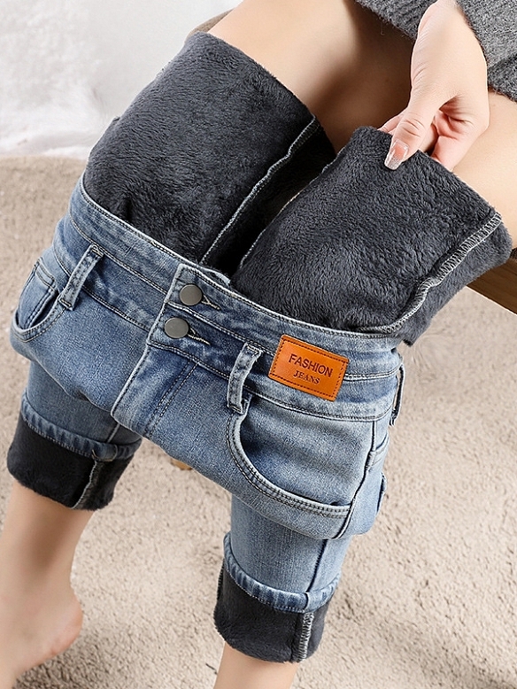 Damen Teddy Gefütterte Jeans Verdicken Leggings FH215