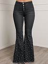 Damen Ausgestellte Jeans mit Kunstperlen FH222