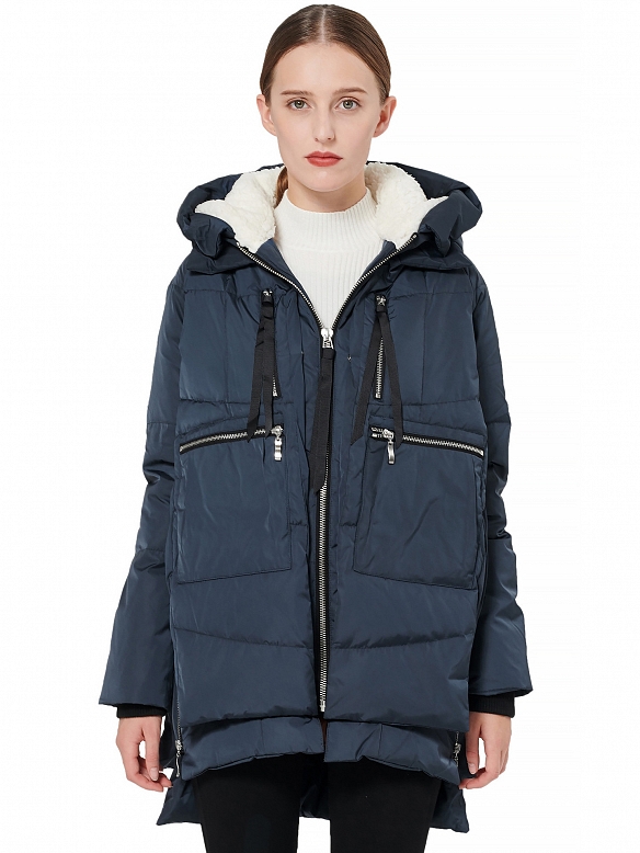 Damen Wintermantel mit Reißverschluss und Kapuze FT061