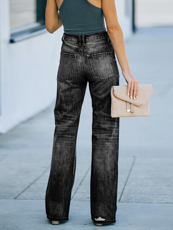 Damen Straight Jeans mit Destroyed-Details FH168