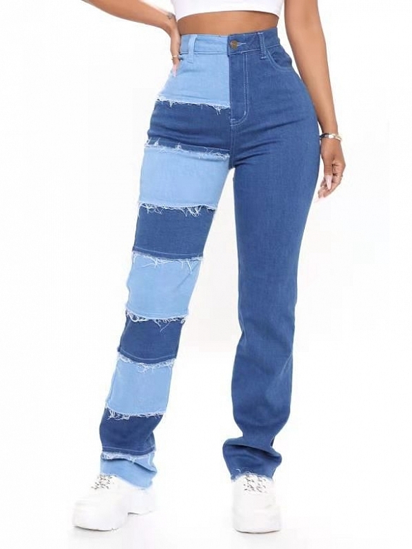 Damen Wide High Jeans mit Farbblock FH124