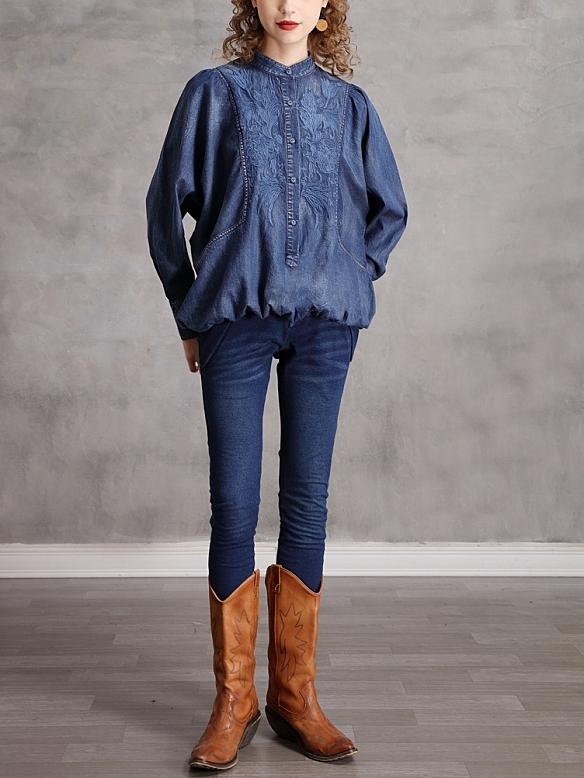 Damen Bluse mit Stickereien FT046