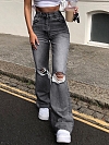 Damen High Waist Ausgestellte Jeans mit Destroyed-Details FH158
