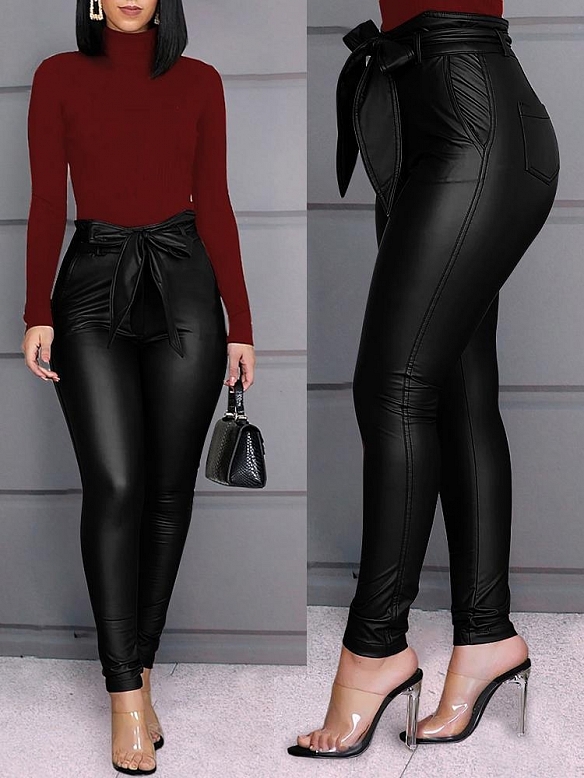 Damen High Waist Push Up PU Leggings FH139