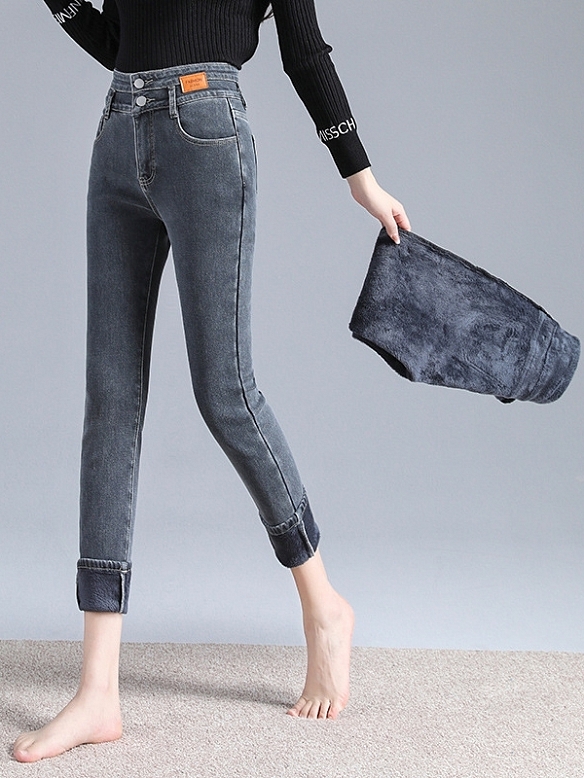 Damen Teddy Gefütterte Jeans Verdicken Leggings FH215