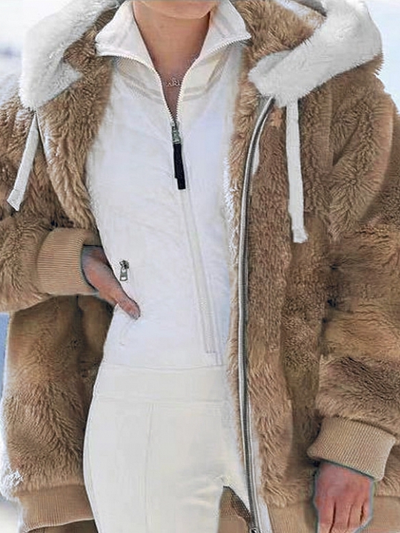 Damen Teddyjacke mit Kapuze FT048