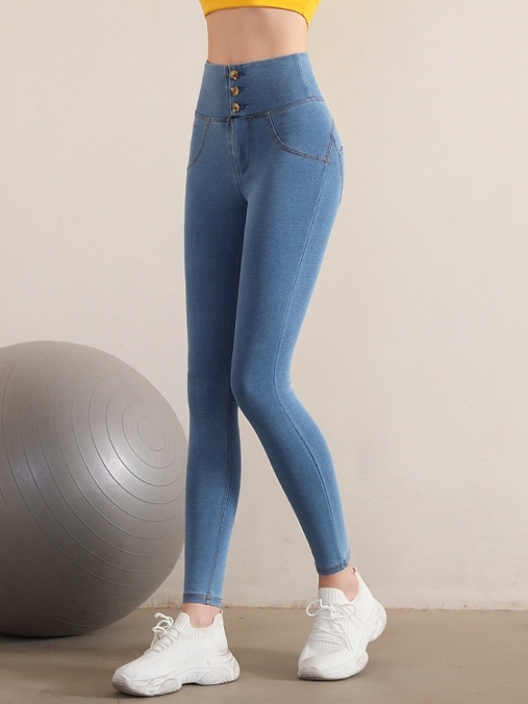 Damen Push Up High Waist Sporttights Jeans-Leggings FH214
