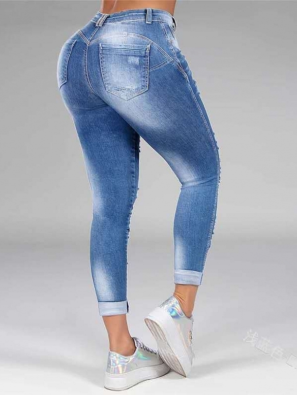 Damen Skinny Regular Jeans mit Destroyed-Details FH163