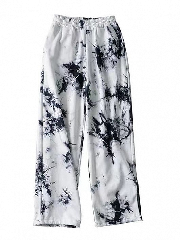 Damen Batik High Waist Freizeit Hose mit weitem Bein FH006