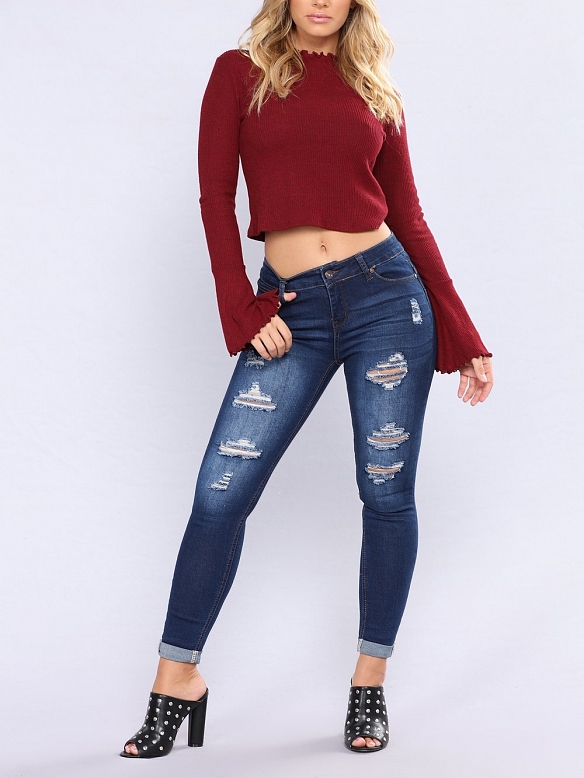 Damen Skinny Ankle Jeans mit Destroyed-Details FH155