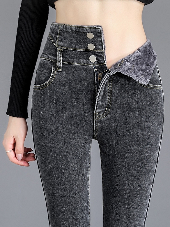 Damen Teddy Gefütterte Jeans Verdicken Leggings FH215