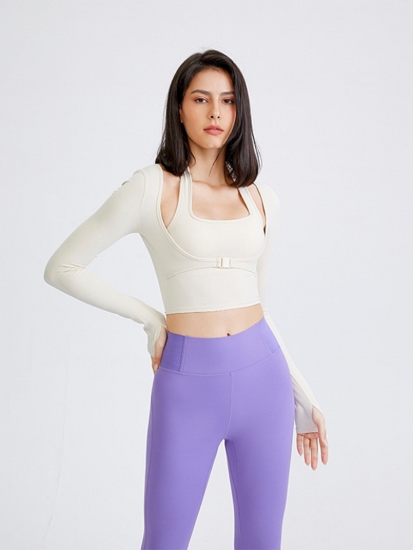 Damen Zweilagiges Sporttop mit BH Cropped Sportshirt FT063