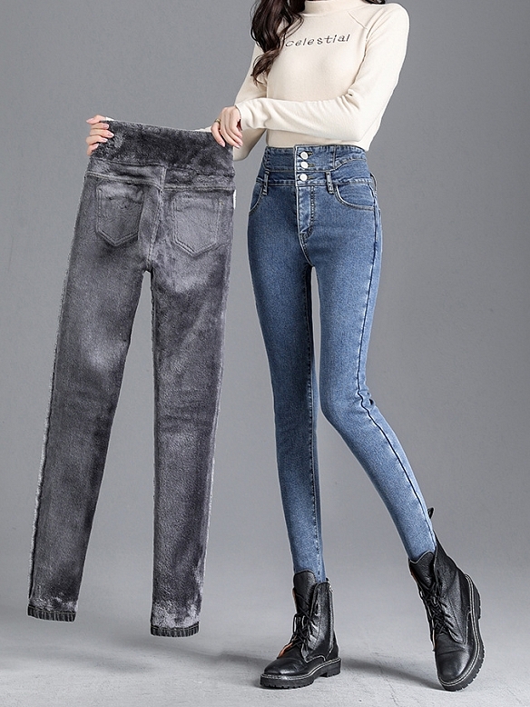 Damen Teddy Gefütterte Jeans Verdicken Leggings FH215
