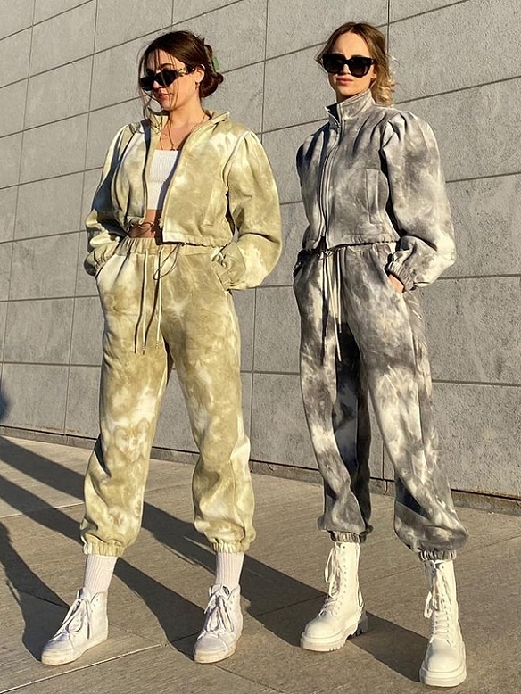 Damen Batik 2-teiliges Set Kurze Jacke und Sporthose FA019