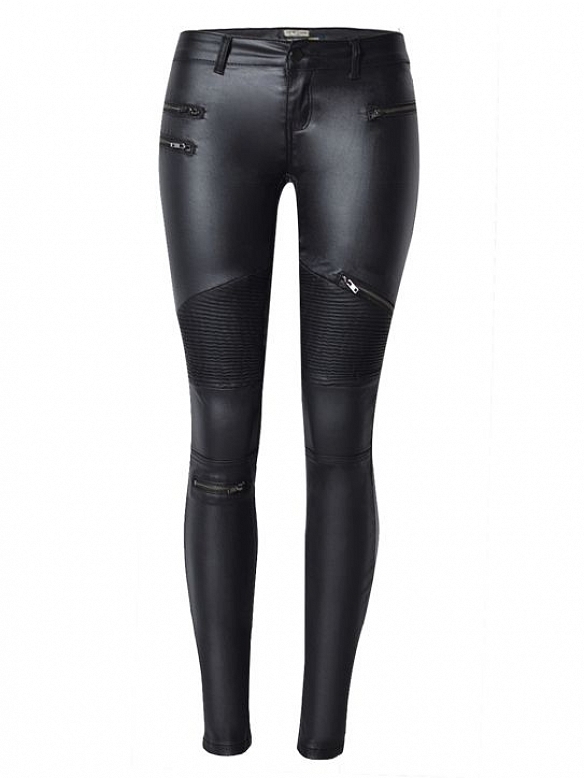 Damen Hose aus Lederimitat mit Zippern FH103