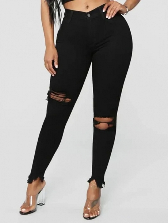 Damen Skinny High Waist Ripped Jeans FH166