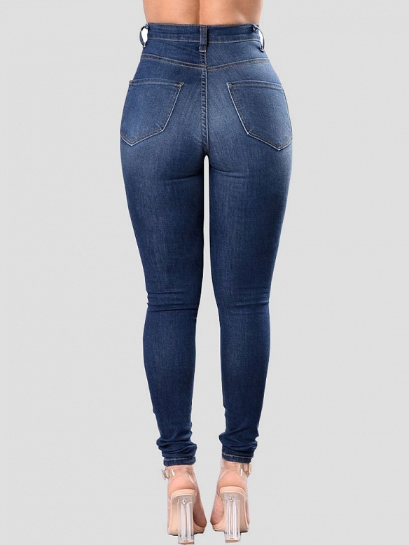 Damen Skinny High Jeans mit Destroyed-Details FH156