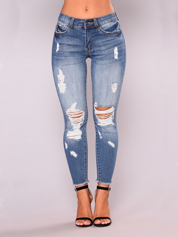 Damen Skinny Low Jeans mit Riss FH174