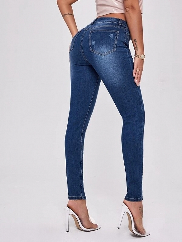 Damen SKinny High Jeans mit Schlitzen FH193