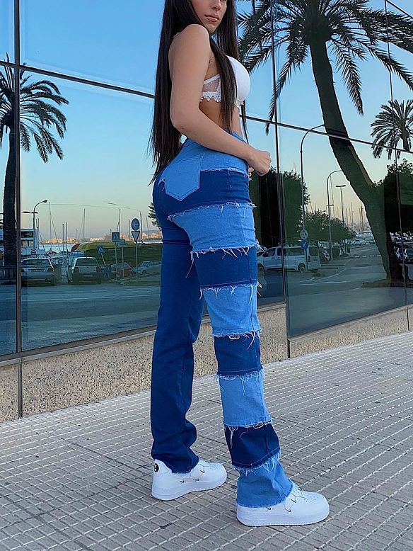 Damen Wide High Jeans mit Farbblock FH124