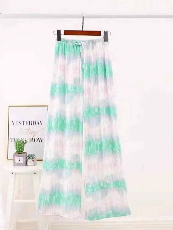 Damen Batik High Waist Freizeit Hose mit weitem Bein FH006