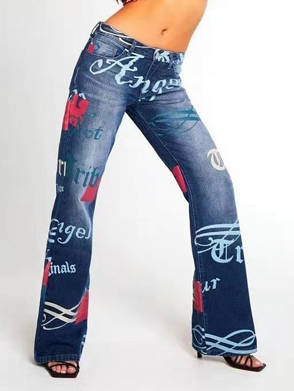 Damen Gemusterte Wide Jeans FH123