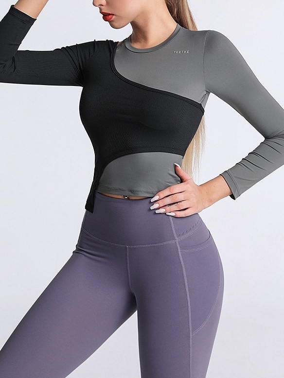 Damen Figurbetontes Langarmshirt  Atmungsaktives Schnelltrocknendes Sporttop FT068