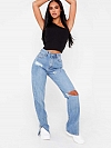 Damen Straight High Jeans mit Destroyed-Details FH178