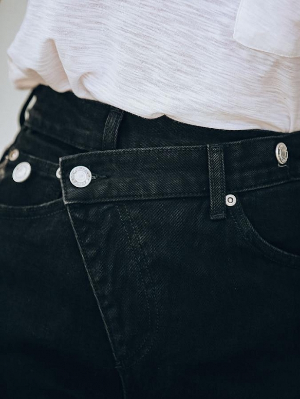 Damen Straight Regular Jeans mit Knöpfen FH180