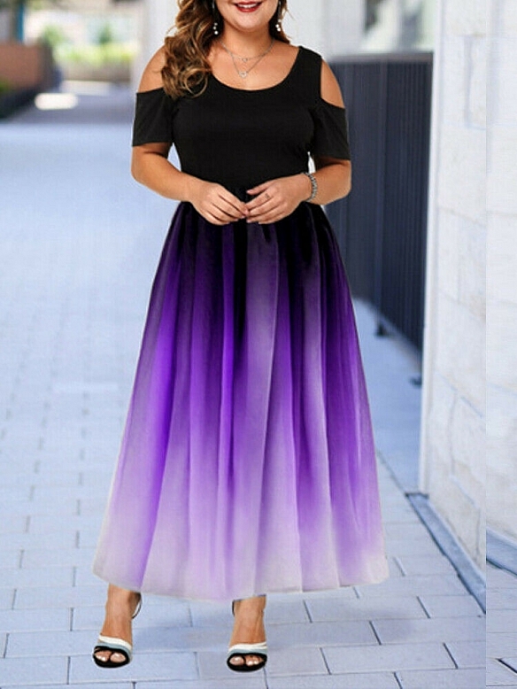 Damen Ombré-Maxikleid mit Kalte Schulter FK009