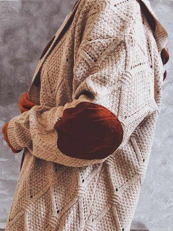 Damen Langer Strickcardigan mit Kapuze FT037