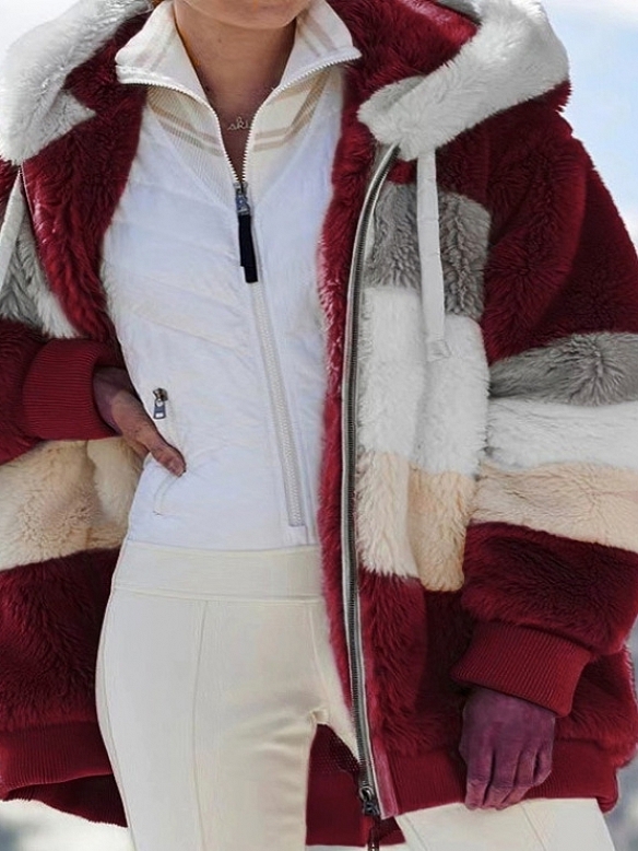 Damen Jacke mit Kapuze aus Fellimitat FT047