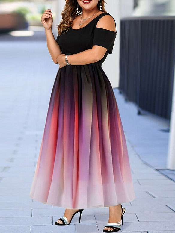 Damen Ombré-Maxikleid mit Kalte Schulter FK009