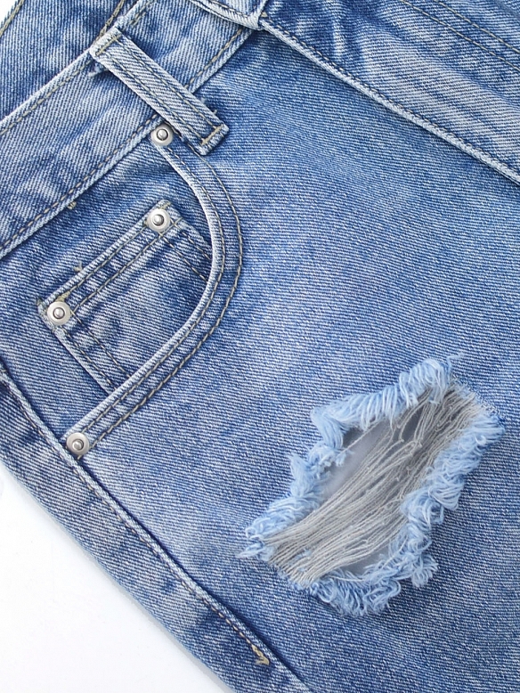 Damen Straight High Jeans mit Destroyed-Details FH178