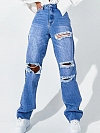 Damen 90s Straight High Jeans mit Riss FH183
