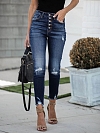 Damen Vintage Slim High Jeans mit Knöpfen FH194