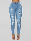 Damen Skinny High Jeans mit Destroyed-Details FH099