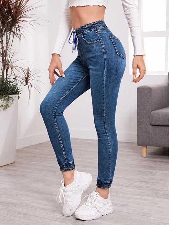 Damen Skinny High Jeans mit Kordelzug FH096