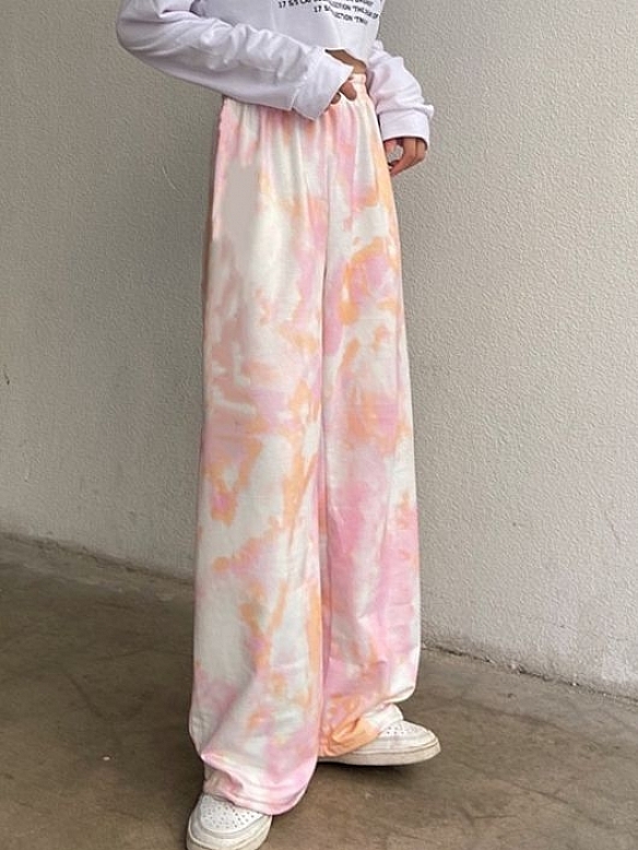 Damen Batik High Waist Freizeit Hose mit weitem Bein FH006