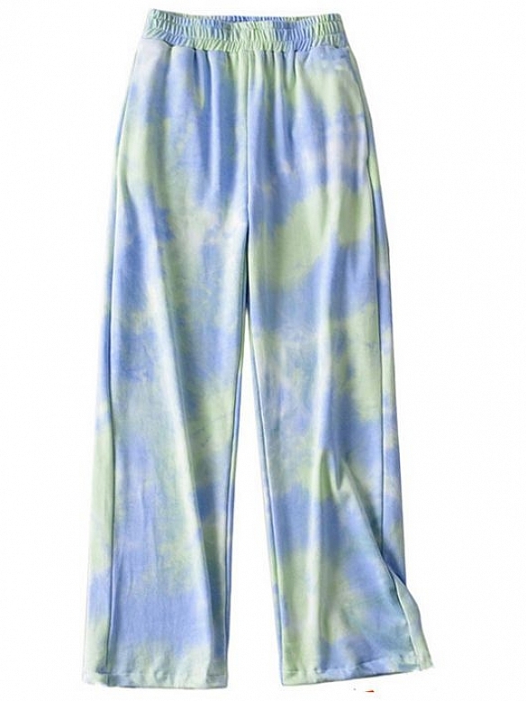 Damen Batik High Waist Freizeit Hose mit weitem Bein FH006