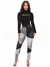 Damen Skinny High Jeans mit Farbblock FH119