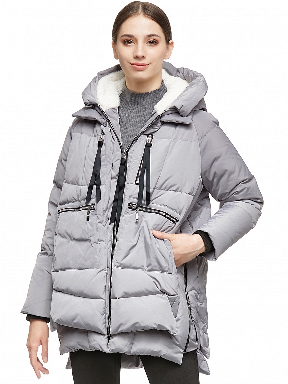 Damen Wintermantel mit Reißverschluss und Kapuze FT061