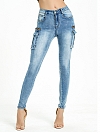 Damen Skinny High Waist Jeans mit Taschen FH223