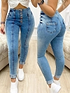 Damen Skinny High Jeans mit Knöpfen FH141