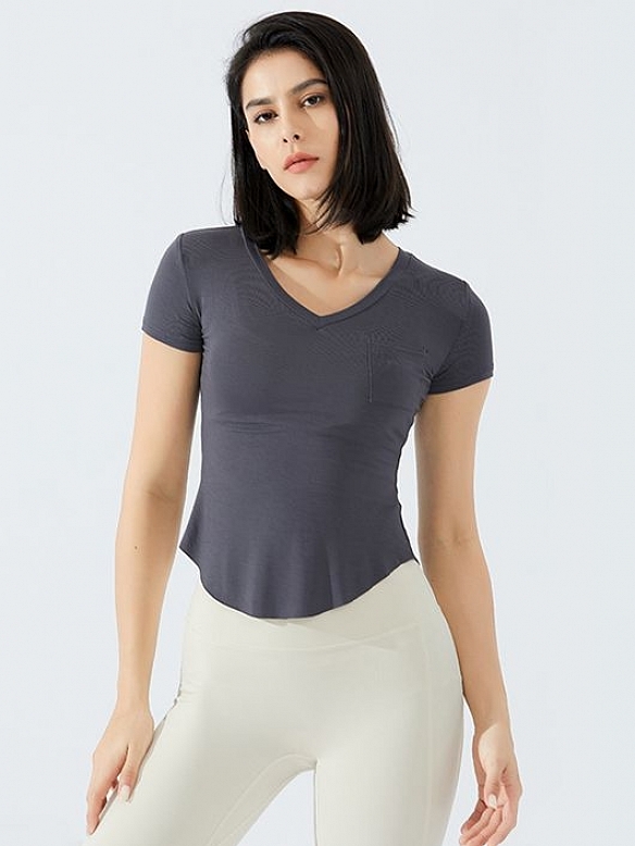 Damen Kurzes Figurbetontes Sport T-Shirt FT002